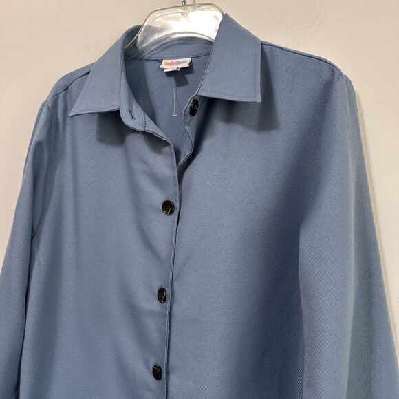 LuLaRoe Abigail Shacket Jacket M Blue Button Front Trendy Longline Travel NWOT - Picture 3 of 10